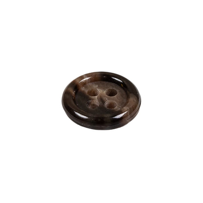 Dark Brown and Almond Mottled Semitransparent 4-Hole Rolled Rim Plastic Button - 24L/15mm Folded