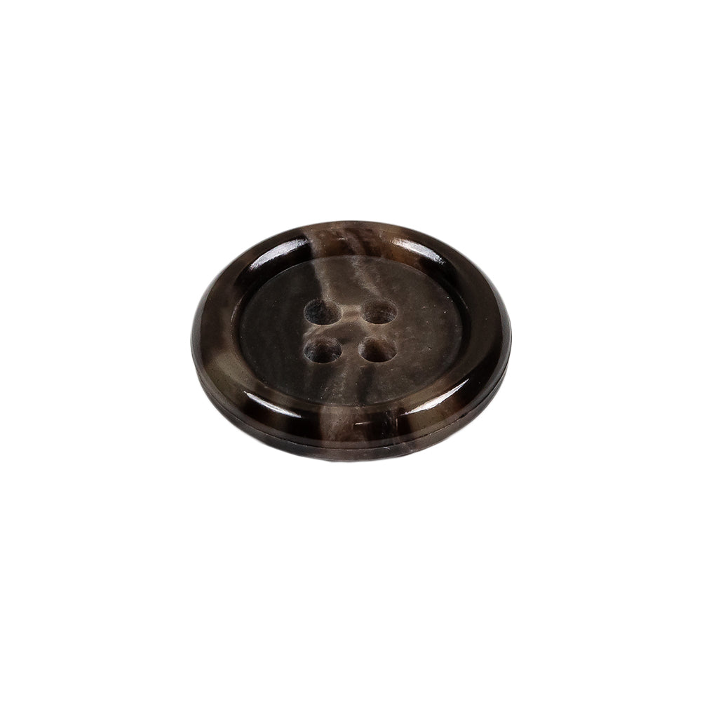 Dark Brown and Almond Mottled Semitransparent 4-Hole Rolled Rim Plastic Button - 32L/20mm Folded