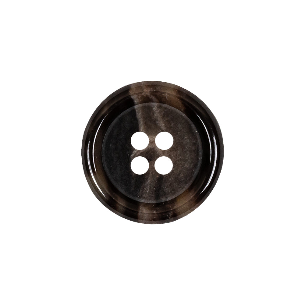 Dark Brown and Almond Mottled Semitransparent 4-Hole Rolled Rim Plastic Button - 32L/20mm