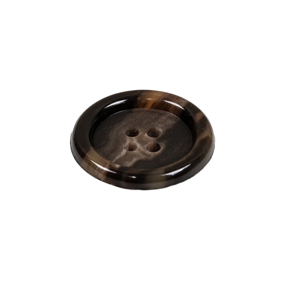Dark Brown and Almond Mottled Semitransparent 4-Hole Rolled Rim Plastic Button - 34L/21.5mm Folded