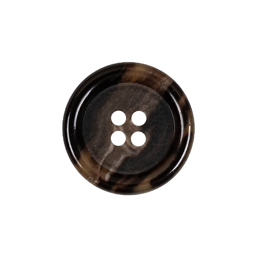 Dark Brown and Almond Mottled Semitransparent 4-Hole Rolled Rim Plastic Button - 34L/21.5mm