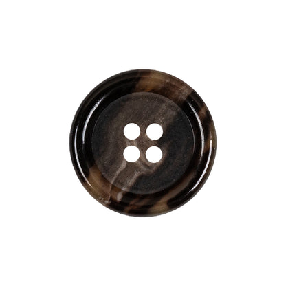 Dark Brown and Almond Mottled Semitransparent 4-Hole Rolled Rim Plastic Button - 34L/21.5mm