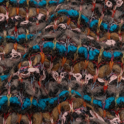 Italian Turquoise, Greige, and Pink Striped Boucle Wool Sweater Knit Detail