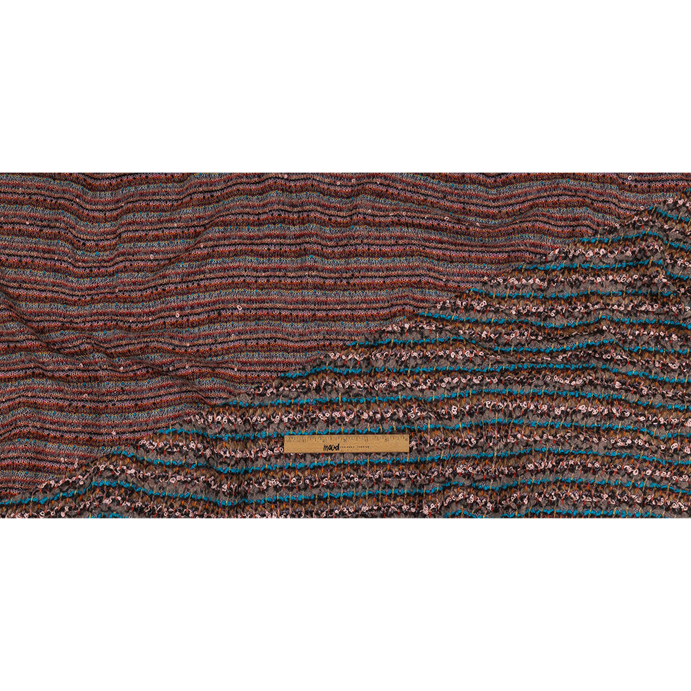 Italian Turquoise, Greige, and Pink Striped Boucle Wool Sweater Knit Full