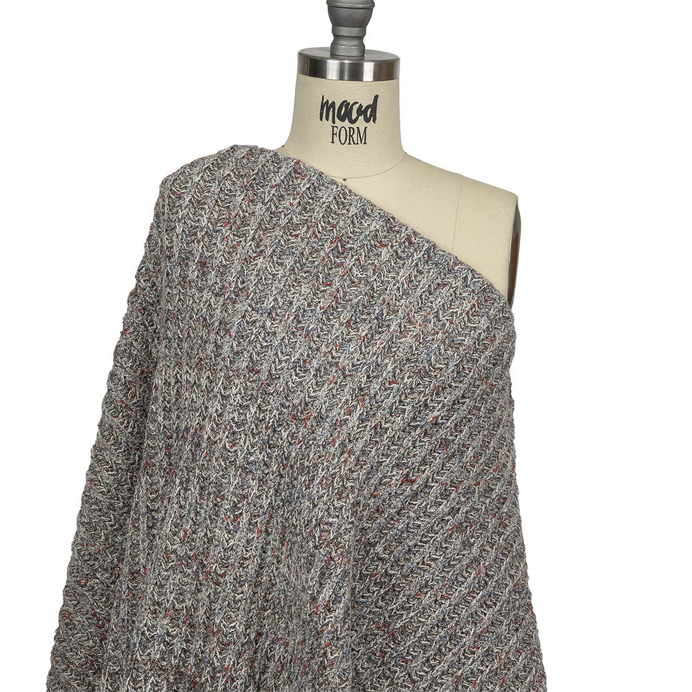White, Steel Blue and Hot Coral Boucled Ribbed Sweater Knit Drape