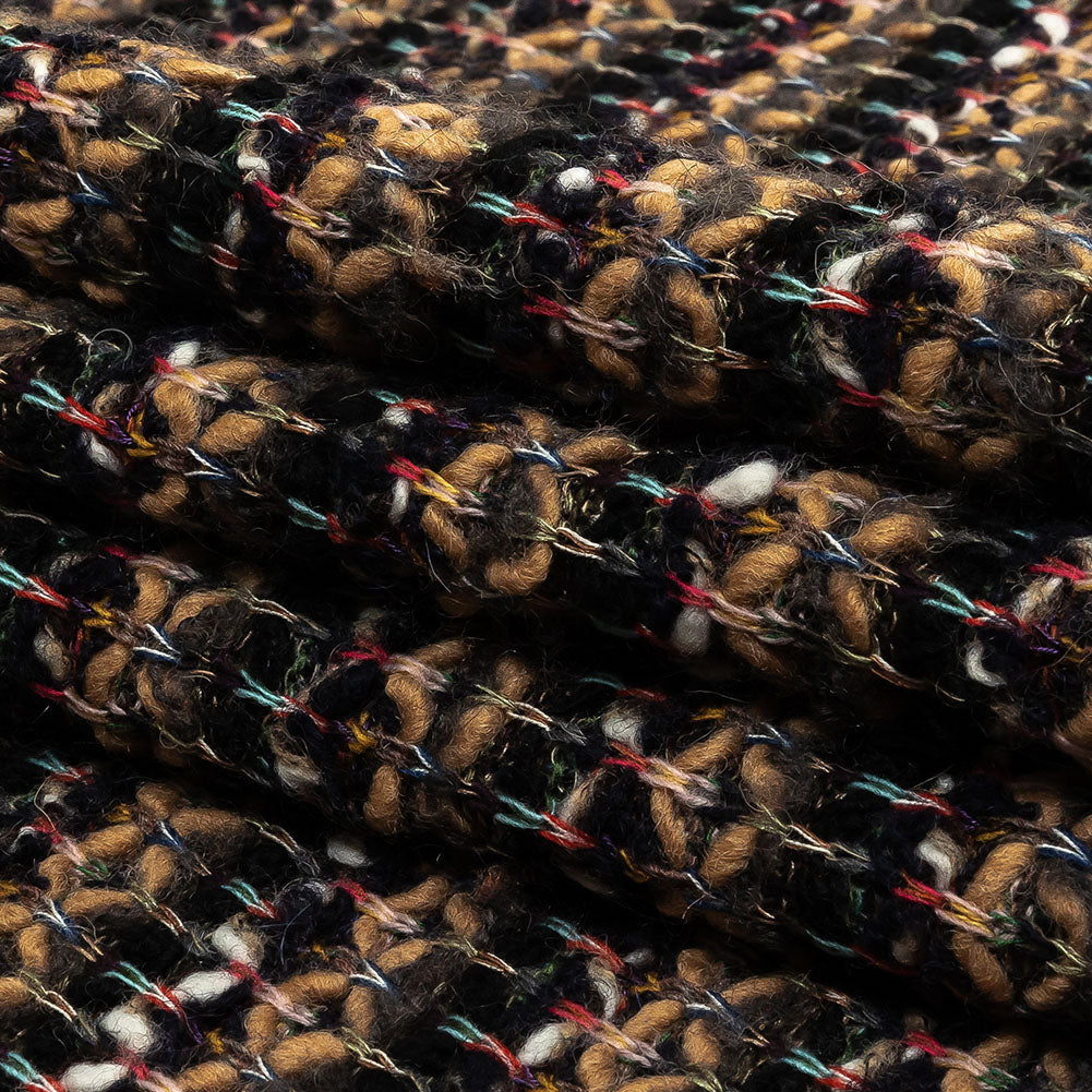 Italian Camel, Gray, and Navy Striped Boucle Wool Sweater Knit Folded