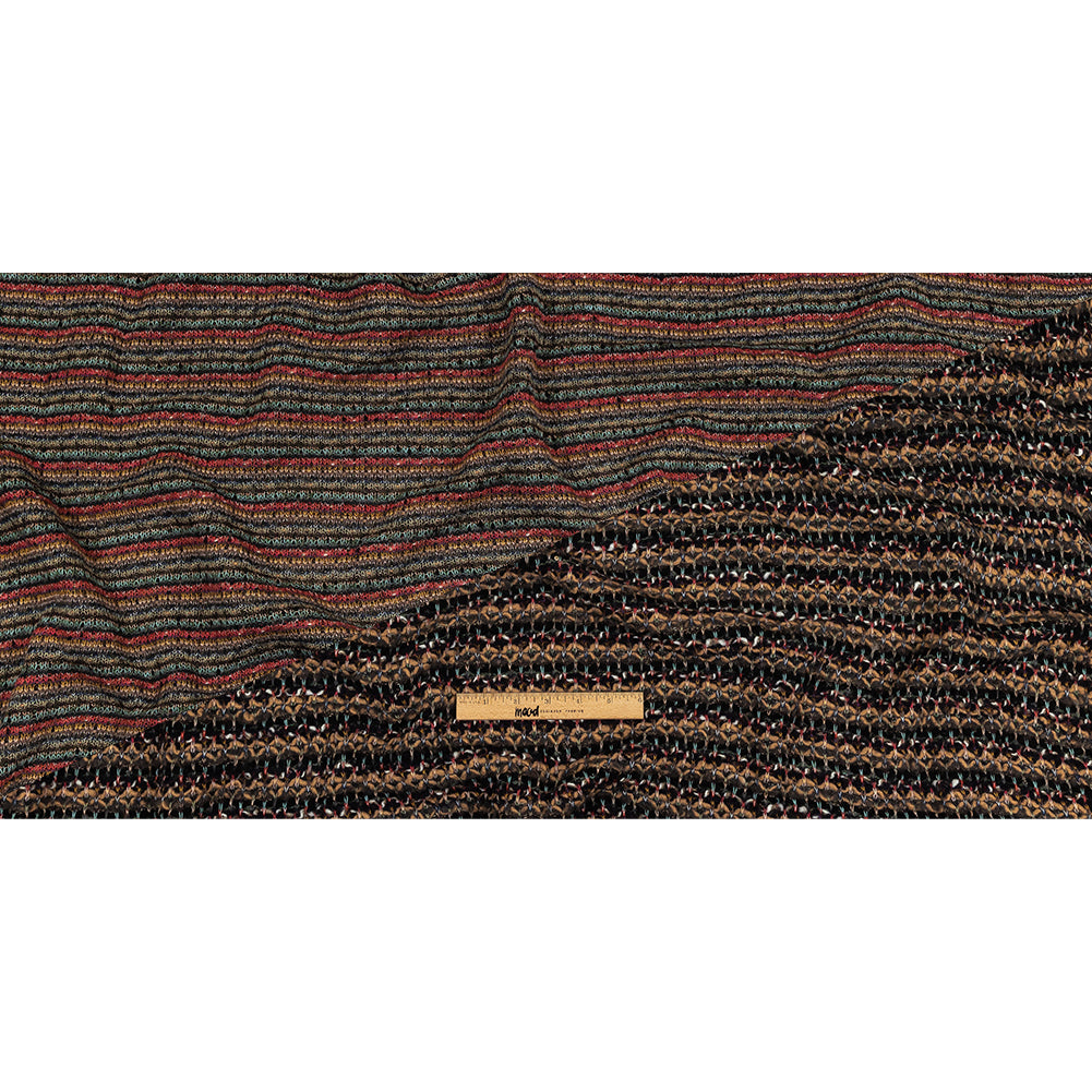 Italian Camel, Gray, and Navy Striped Boucle Wool Sweater Knit Full