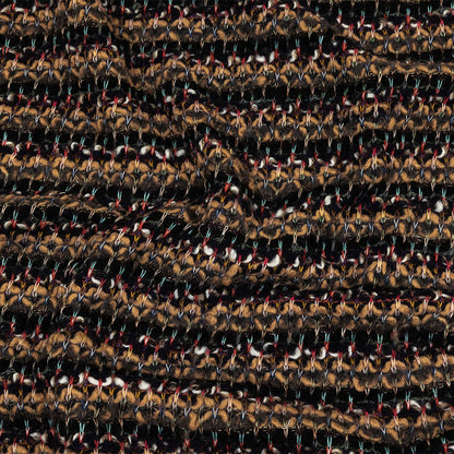 Italian Camel, Gray, and Navy Striped Boucle Wool Sweater Knit