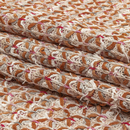 Italian Ivory, Camel and Pink Tactile Cotton and Polyester Sweater Knit Folded