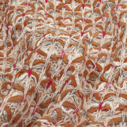 Italian Ivory, Camel and Pink Tactile Cotton and Polyester Sweater Knit Detail