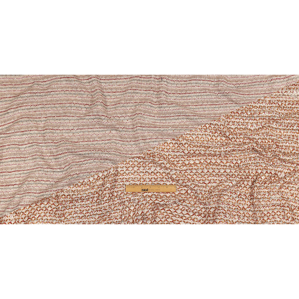 Italian Ivory, Camel and Pink Tactile Cotton and Polyester Sweater Knit Full