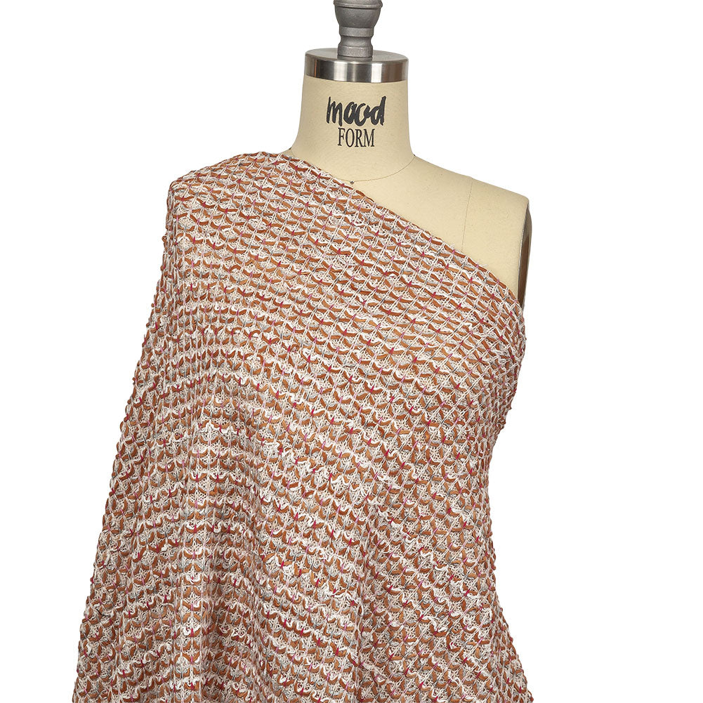 Italian Ivory, Camel and Pink Tactile Cotton and Polyester Sweater Knit Drape
