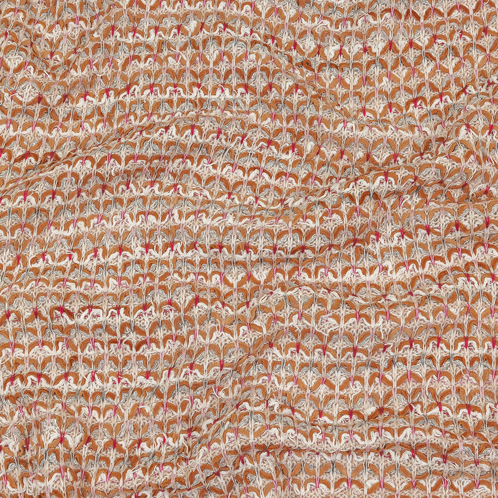 Italian Ivory, Camel and Pink Tactile Cotton and Polyester Sweater Knit