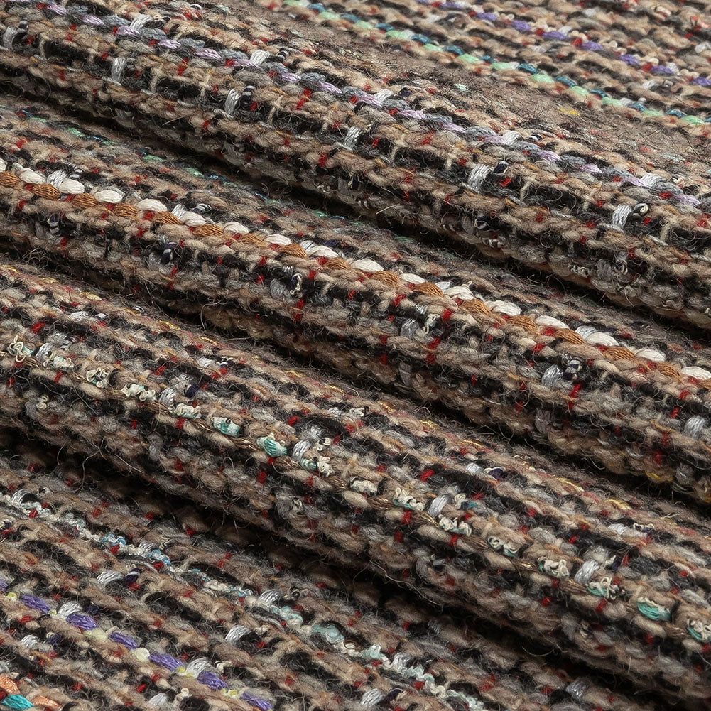 Italian Charcoal, Beige and Multicolor Blended Wool Tweed Woven Folded