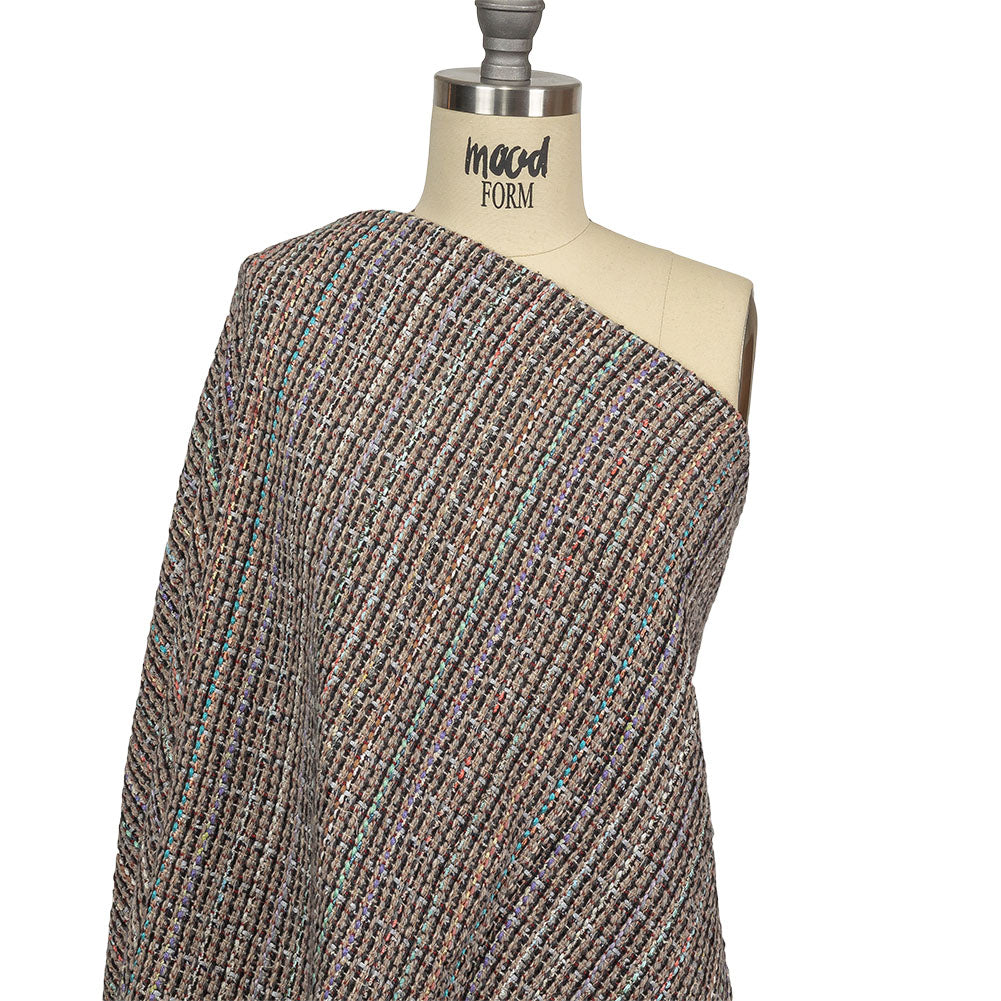 Italian Charcoal, Beige and Multicolor Blended Wool Tweed Woven Drape