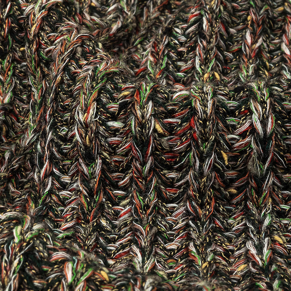 Red, Green and Striped Mustard Chunky Ribbed Blended Wool Sweater Knit Detail