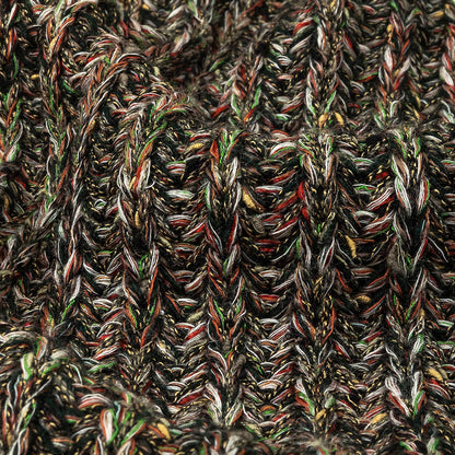 Red, Green and Striped Mustard Chunky Ribbed Blended Wool Sweater Knit Detail