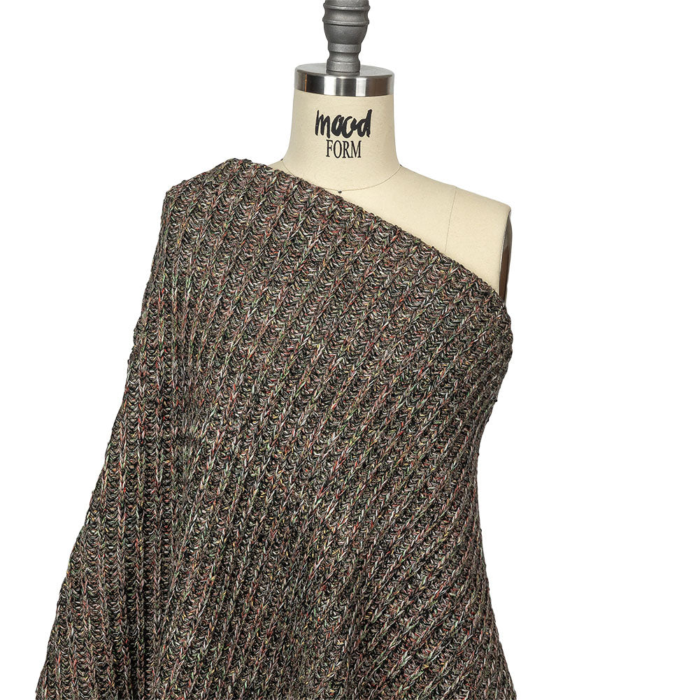 Red, Green and Striped Mustard Chunky Ribbed Blended Wool Sweater Knit Drape