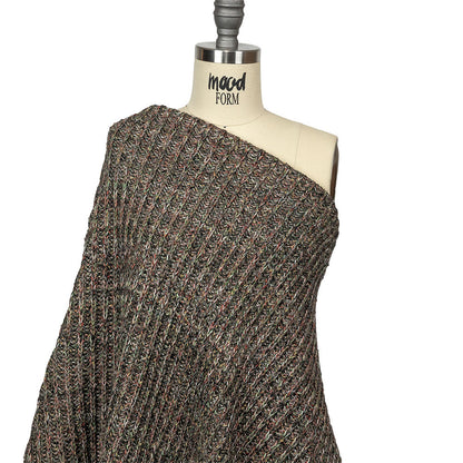 Red, Green and Striped Mustard Chunky Ribbed Blended Wool Sweater Knit Drape