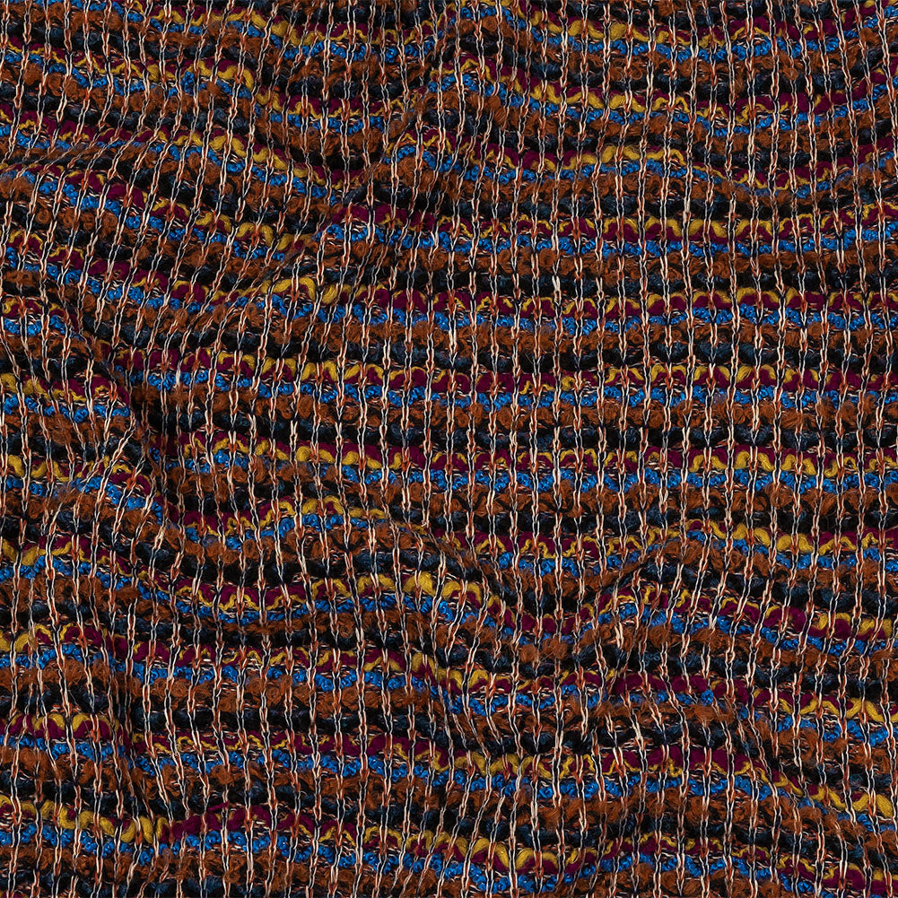 Italian Rust, Fuchsia and Blue Striped Boucled Chunky Wool Sweater Knit