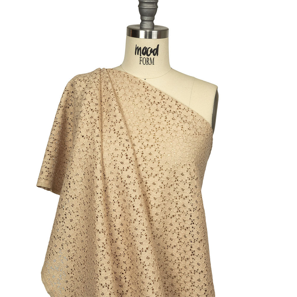 Metallic Gold and Beige Floral Corded Lace Drape