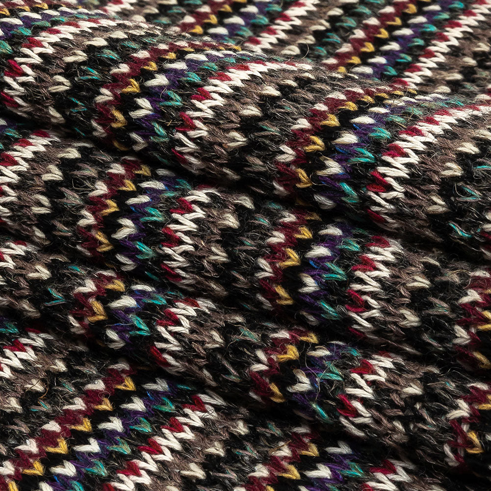 Italian Port Royale, Taupe and Blue Striped Chunky Blended Wool Sweater Knit Folded