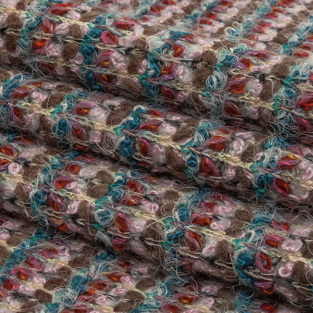 Italian Taupe, Keepsake Lilac and Teal Striped Boucle Chunky Wool Sweater Knit Folded