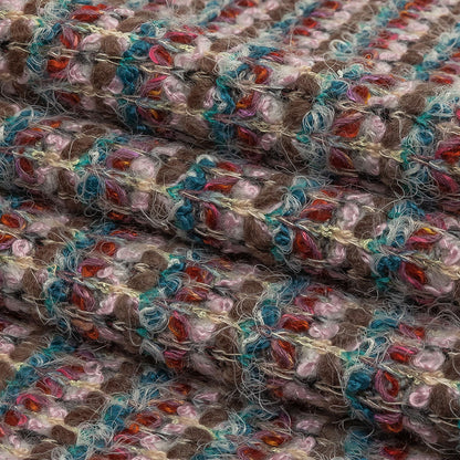 Italian Taupe, Keepsake Lilac and Teal Striped Boucle Chunky Wool Sweater Knit Folded