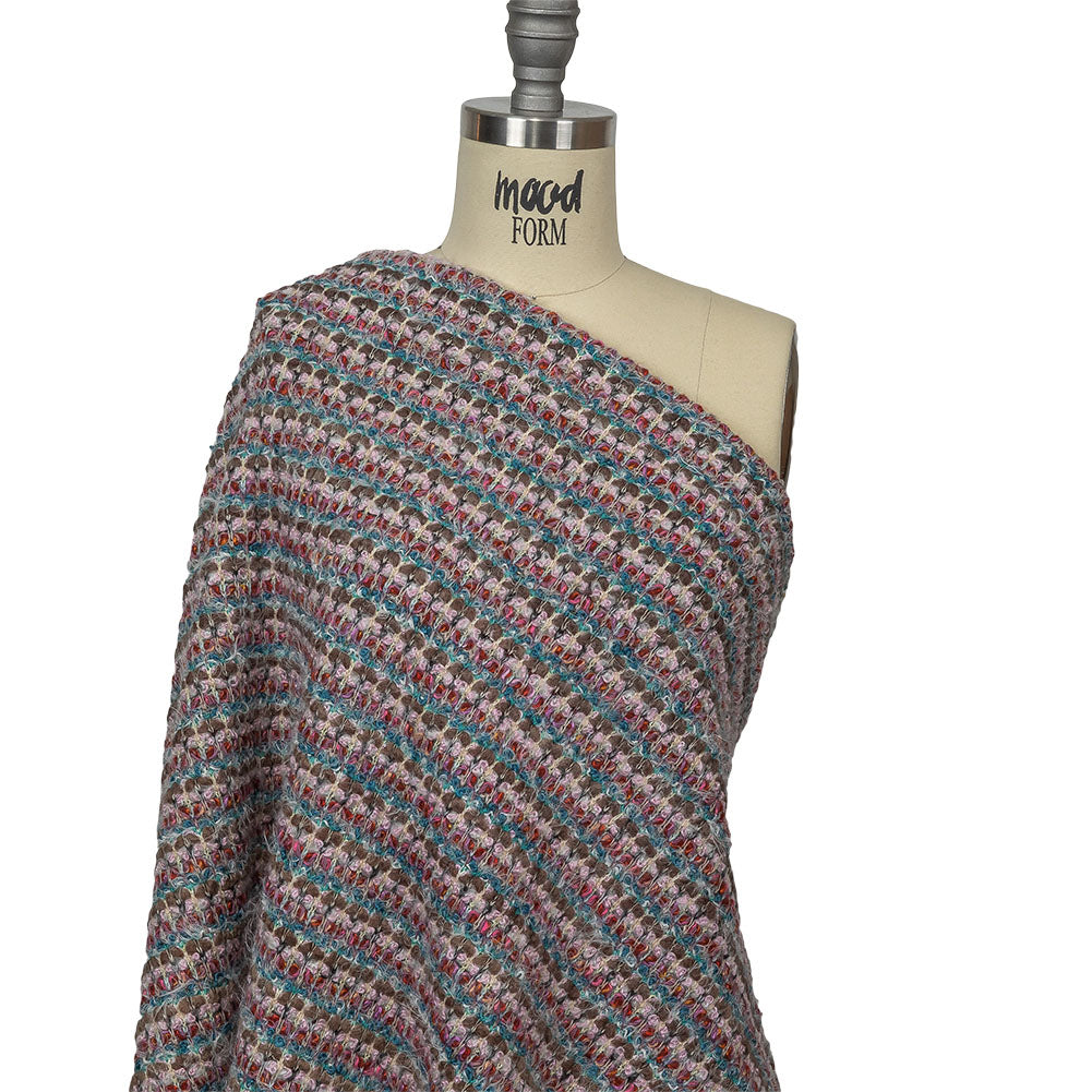 Italian Taupe, Keepsake Lilac and Teal Striped Boucle Chunky Wool Sweater Knit Drape