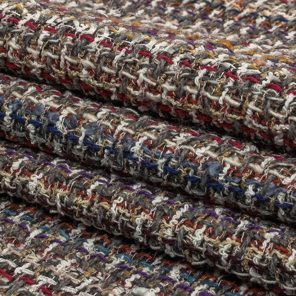 Italian White, Beige and Multicolor Blended Wool Tweed Folded