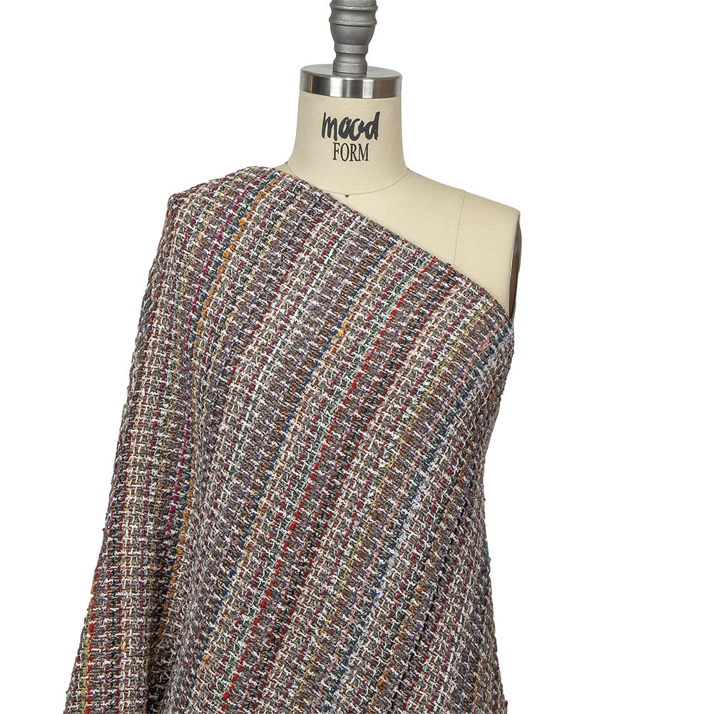 Italian White, Beige and Multicolor Blended Wool Tweed Drape
