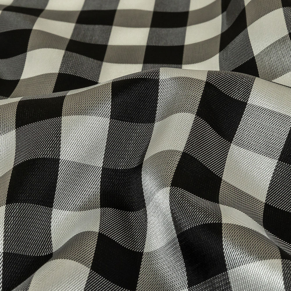 Black and Brilliant White White Gingham Acetate Twill Lining