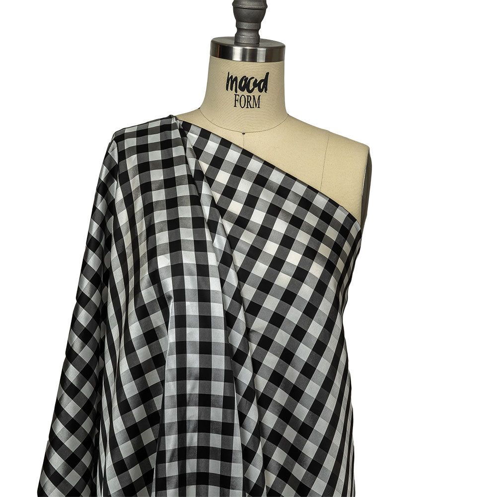 Black and Brilliant White White Gingham Acetate Twill Lining