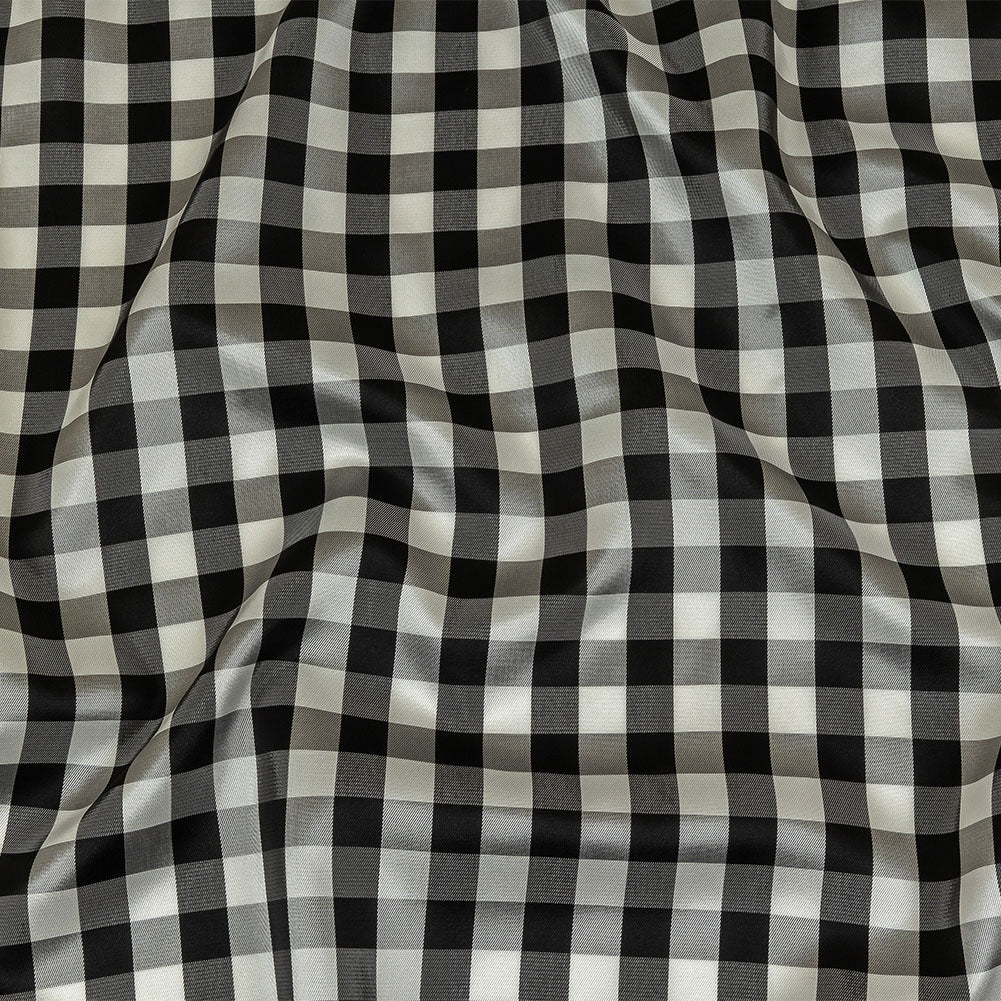 Black and Brilliant White White Gingham Acetate Twill Lining
