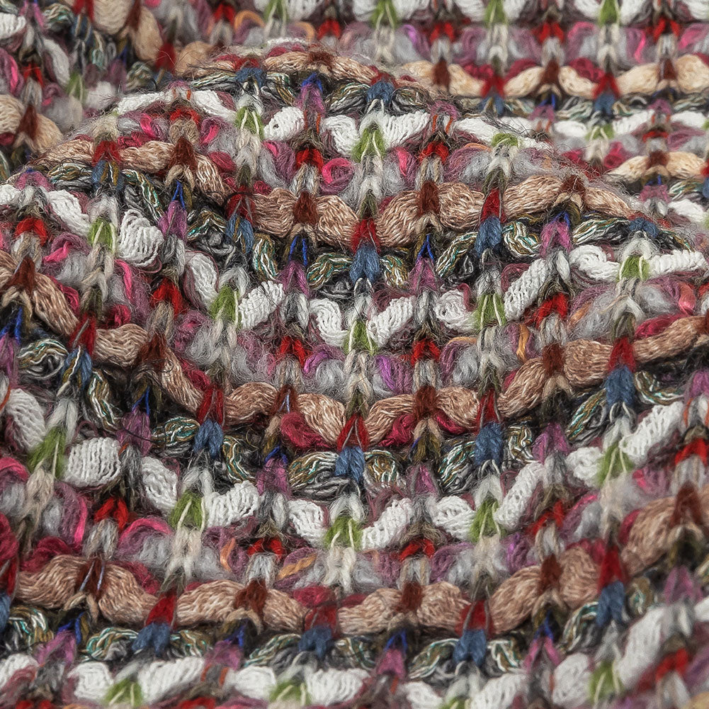 Italian Beige, White and Gray Striped Chunky Blended Wool Sweater Knit Detail