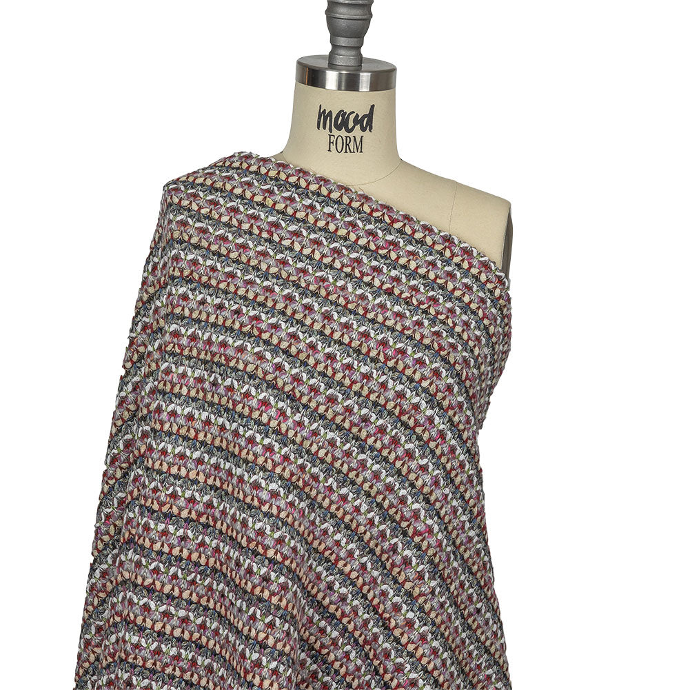 Italian Beige, White and Gray Striped Chunky Blended Wool Sweater Knit Drape