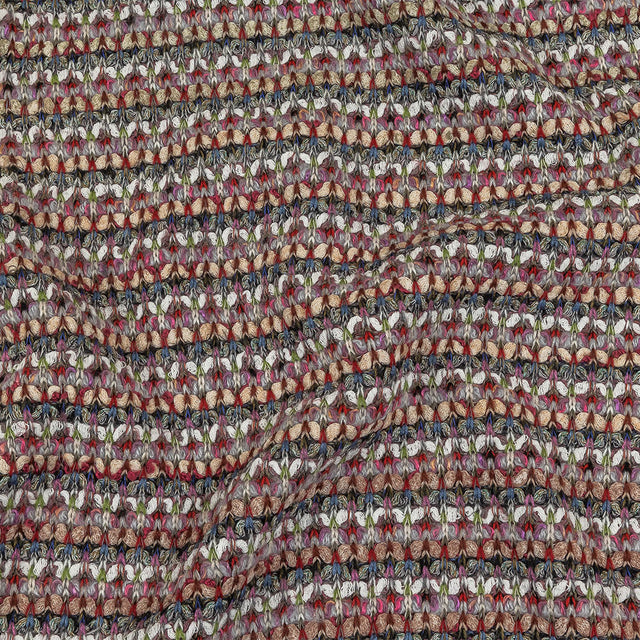 Italian Beige, White and Gray Striped Chunky Blended Wool Sweater Knit