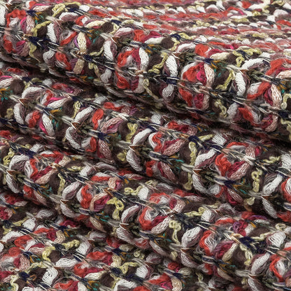 Italian Pink, White, and Olive Striped Boucle Chunky Blended Wool Sweater Knit Folded