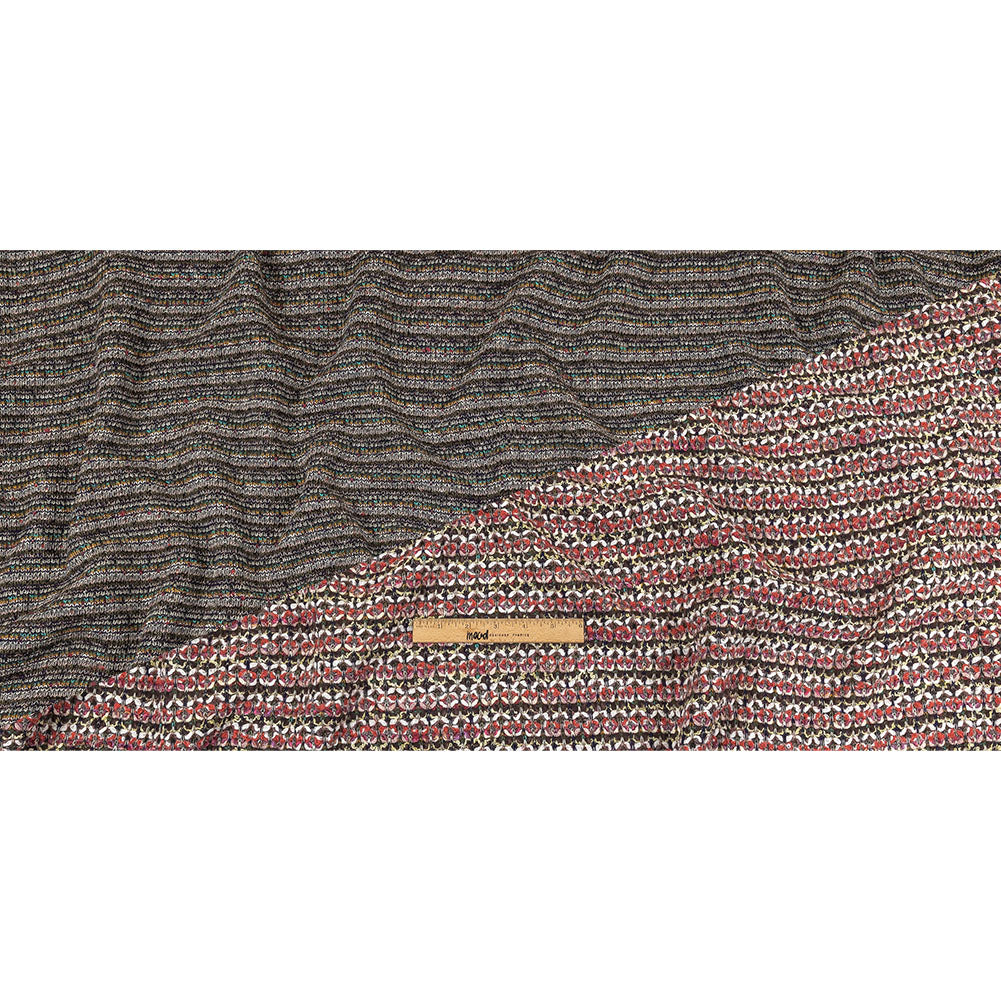 Italian Pink, White, and Olive Striped Boucle Chunky Blended Wool Sweater Knit Full