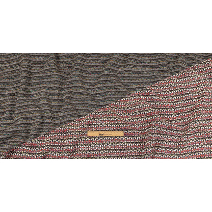 Italian Pink, White, and Olive Striped Boucle Chunky Blended Wool Sweater Knit Full