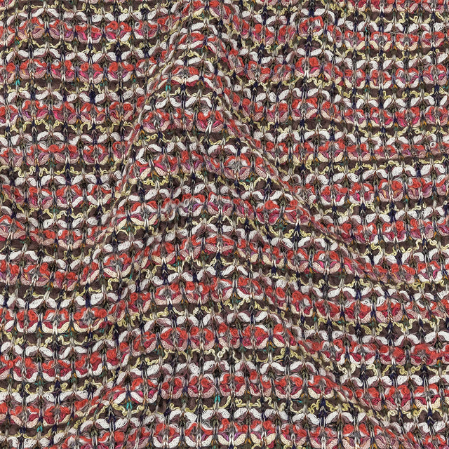 Italian Pink, White, and Olive Striped Boucle Chunky Blended Wool Sweater Knit
