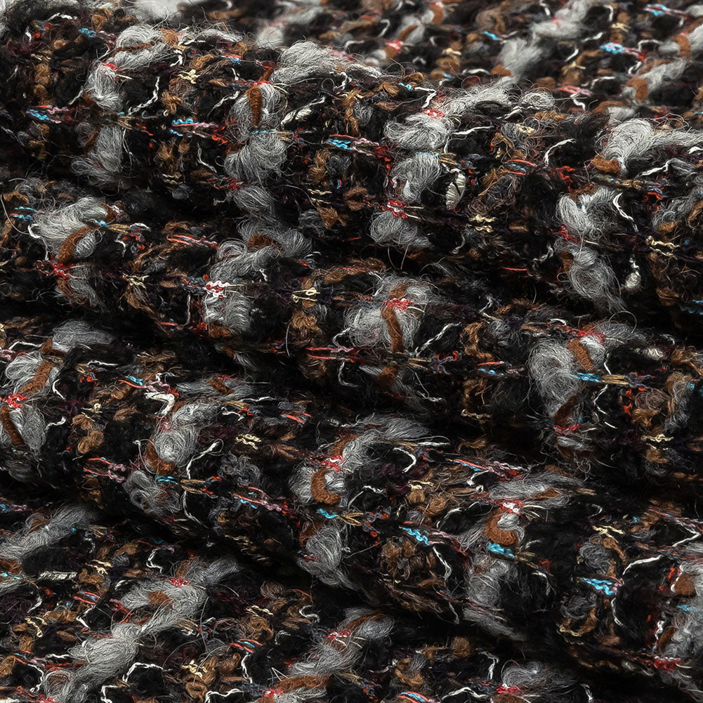 Italian Gray, Black and Brown Striped Boucle Blended Wool Sweater Knit Folded