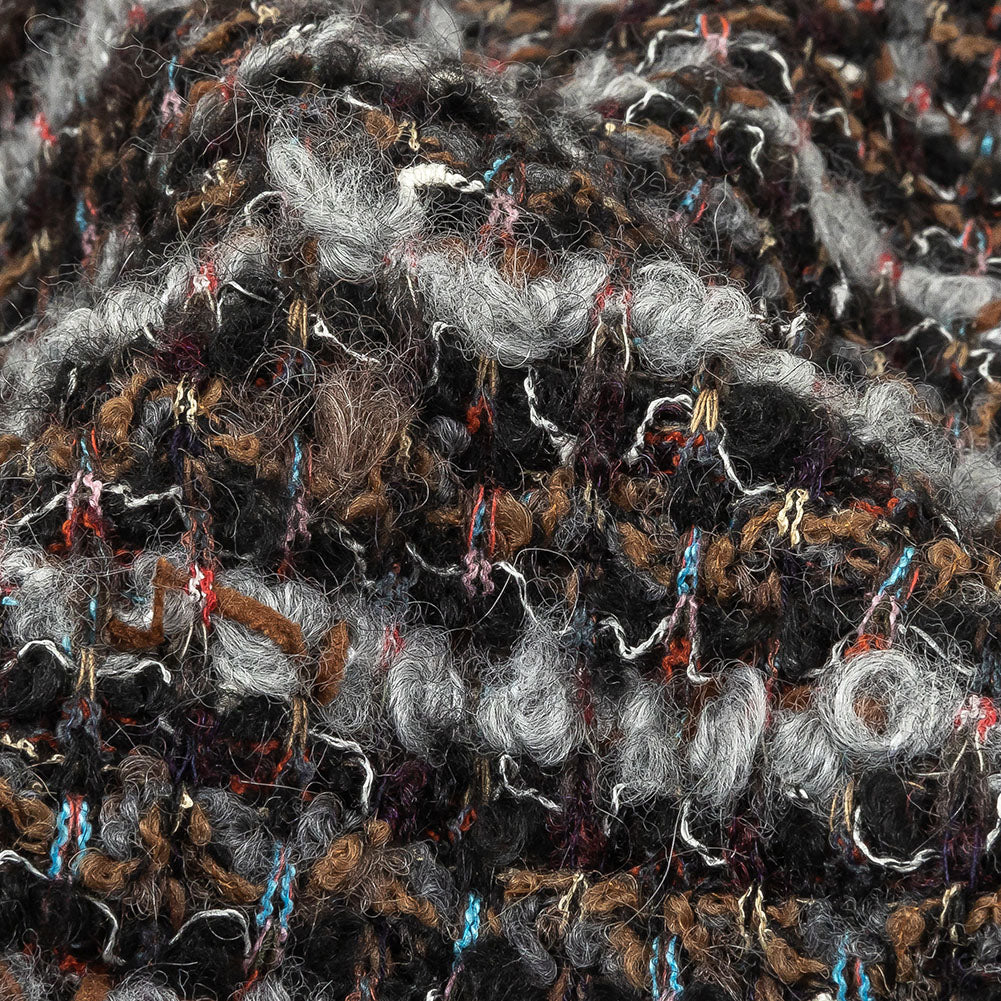 Italian Gray, Black and Brown Striped Boucle Blended Wool Sweater Knit Detail