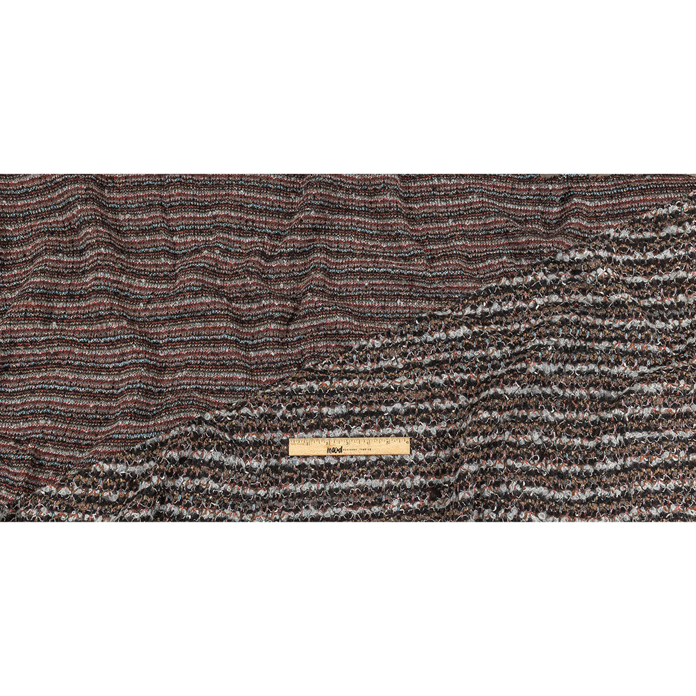 Italian Gray, Black and Brown Striped Boucle Blended Wool Sweater Knit Full