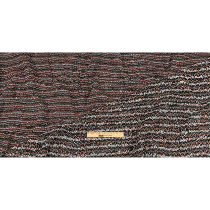 Italian Gray, Black and Brown Striped Boucle Blended Wool Sweater Knit Full