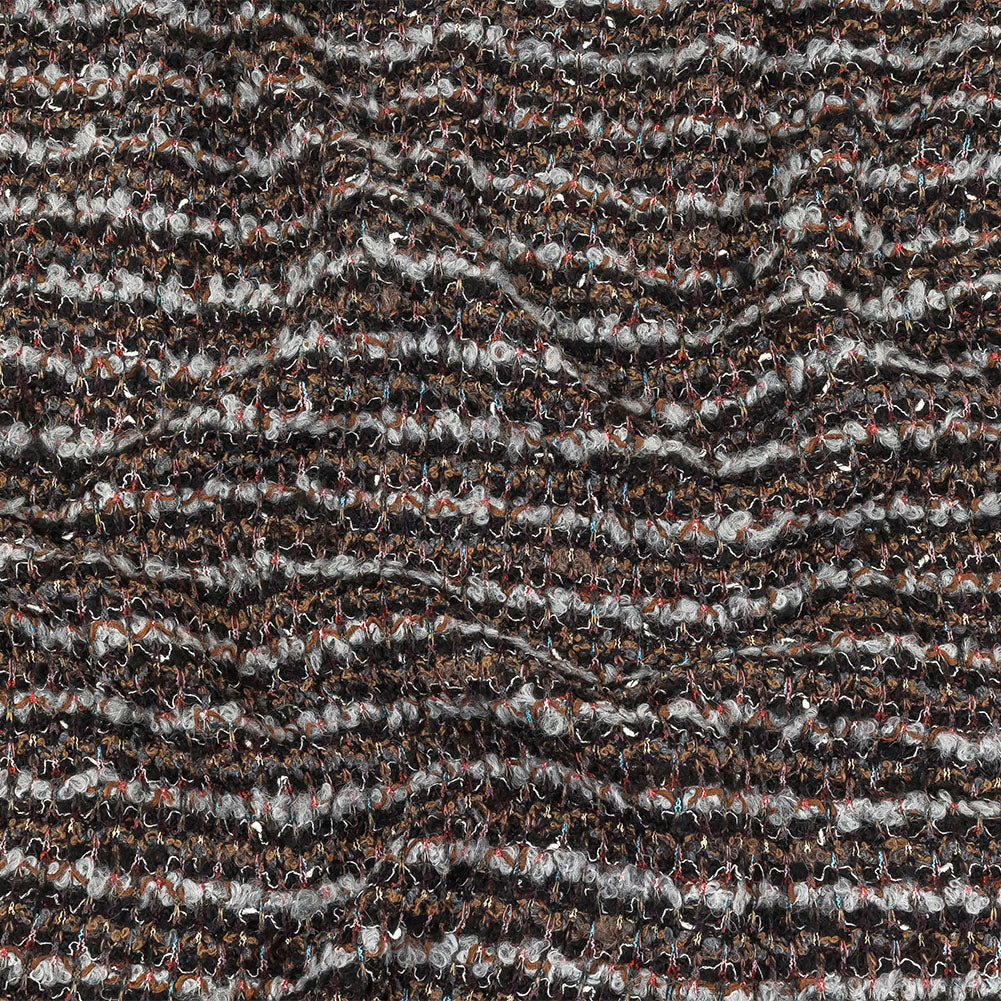 Italian Gray, Black and Brown Striped Boucle Blended Wool Sweater Knit