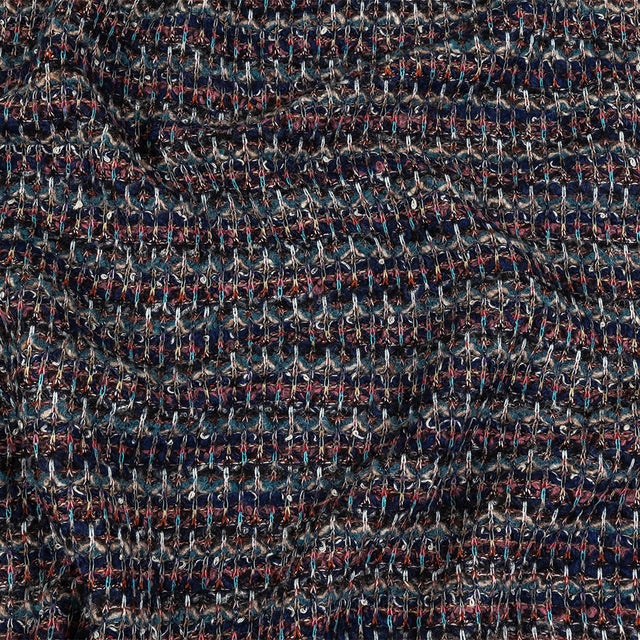 Pink, Dusty Teal and Navy Striped Boucle Blended Wool Sweater Knit