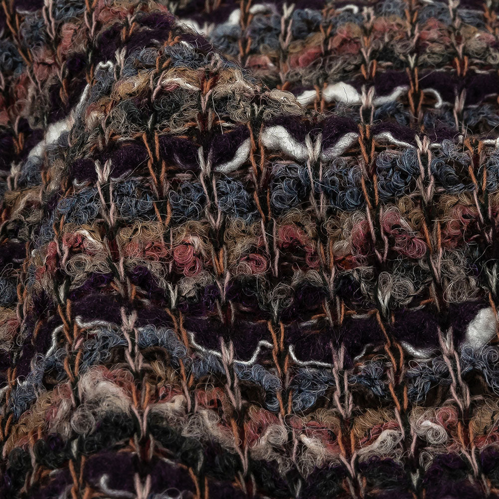 Dusty Blue, Olive and Mysterioso Striped Boucle Blended Wool Sweater Knit Detail
