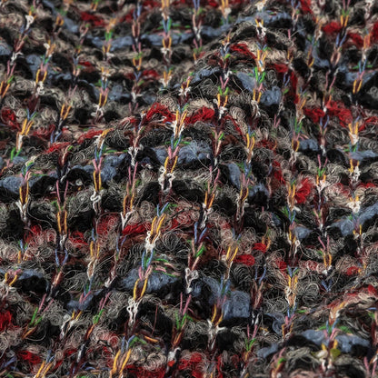 Italian Dusty Blue, Charcoal and Red Striped Boucle Blended Wool Sweater Knit Detail