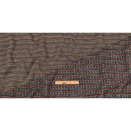 Italian Dusty Blue, Charcoal and Red Striped Boucle Blended Wool Sweater Knit Full